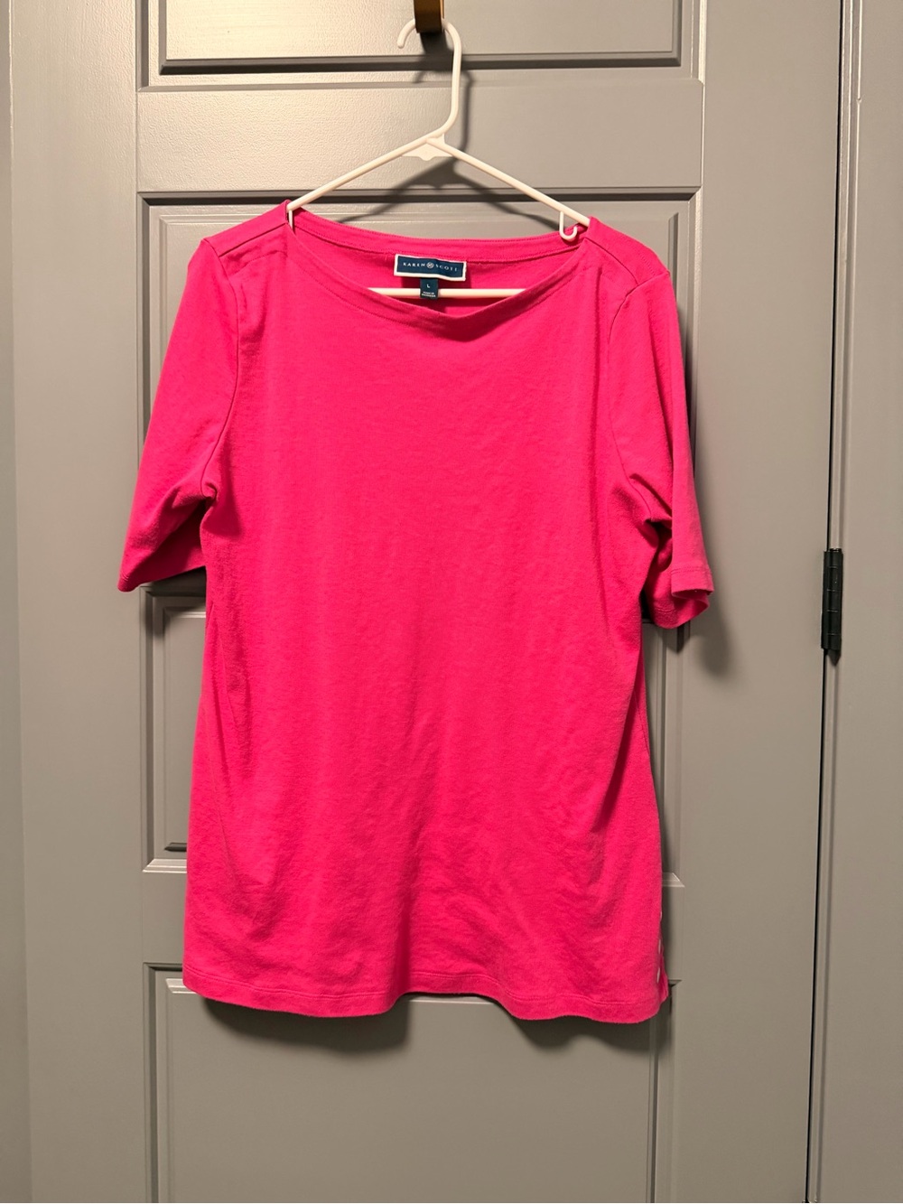 Karen Scott Boat Neck Bright Pink Short-Sleeve Tee